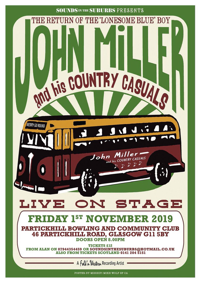 suburbs1's tweet photo. Don’t miss the bus! It’s tonight John Miller and his Country Casuals @partickhill @ticketsscotland @PaulKBlabber @GlasgowWEToday @GlasMusicTour @glasgowswestend @WhatsOnGlasgow @TheAMAUK https://t.co/RONeQnurCa