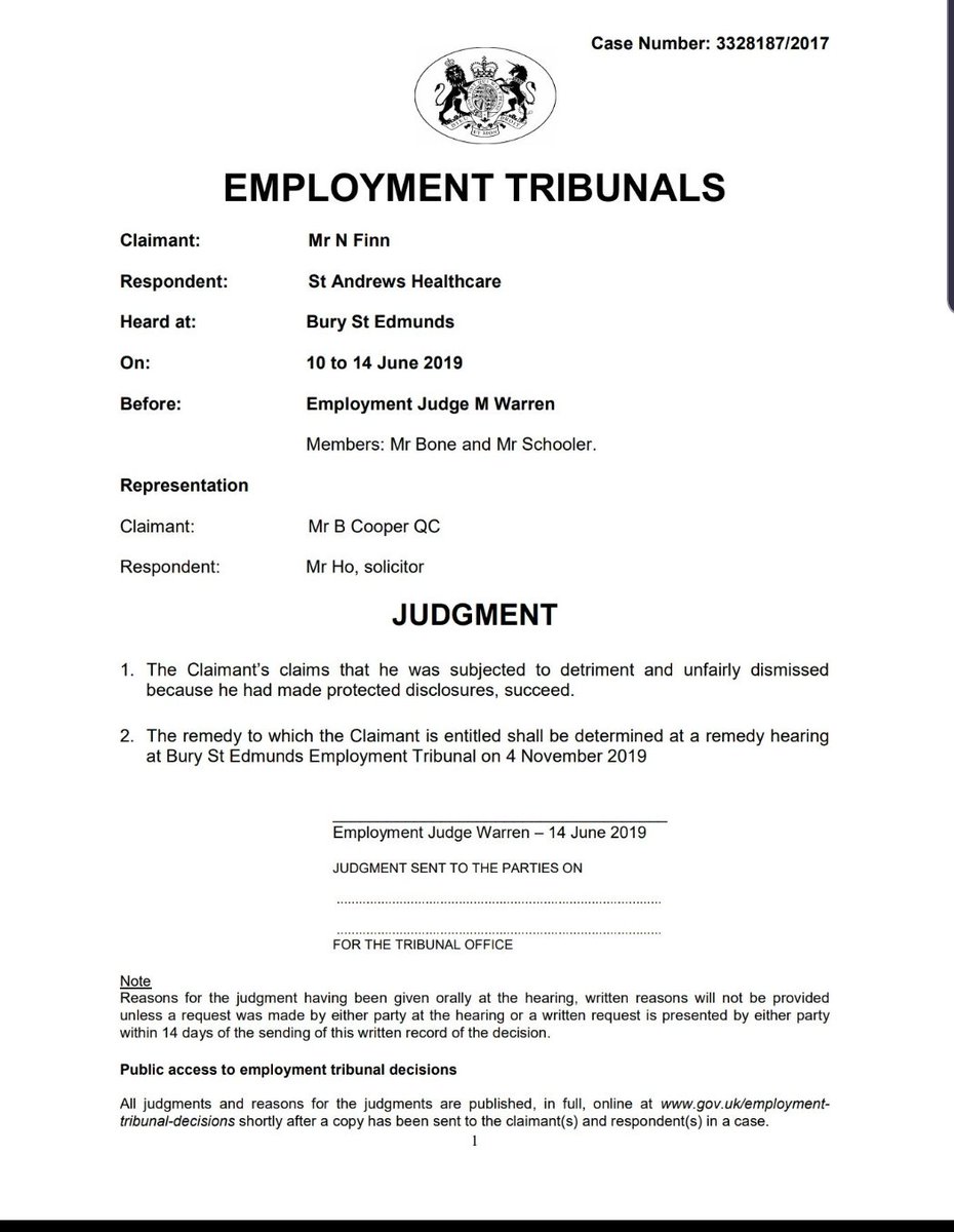 Nolliag66's tweet photo. @JanTregelles @JeremyH09406697 @KGerstheimer St Andrew healthcare are sorry ? Not according to #wblowers ! spent significant time to get an apology but st Andrew healthcare refused, the only path left was court 👇 we won, &amp; found out executive management conspired against me to get me out, in fear i would #wblower re ABUSE https://t.co/a8bCtc2JPO