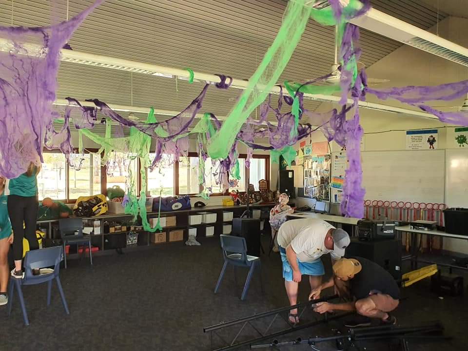 Preparation underway for tonight's blue light  and p&amp;c disco