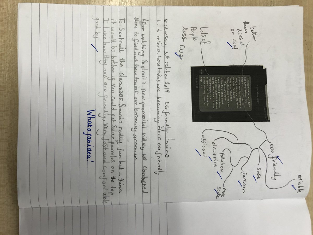 RaineyMiss's tweet photo. P5 tweeted @ScotRail after watching their new advert to find out how they are making their trains greener. They researched their reply in more detail and created some informative posters. Thanks Scotrail! 😀🌟 https://t.co/c6YKJoyFvv