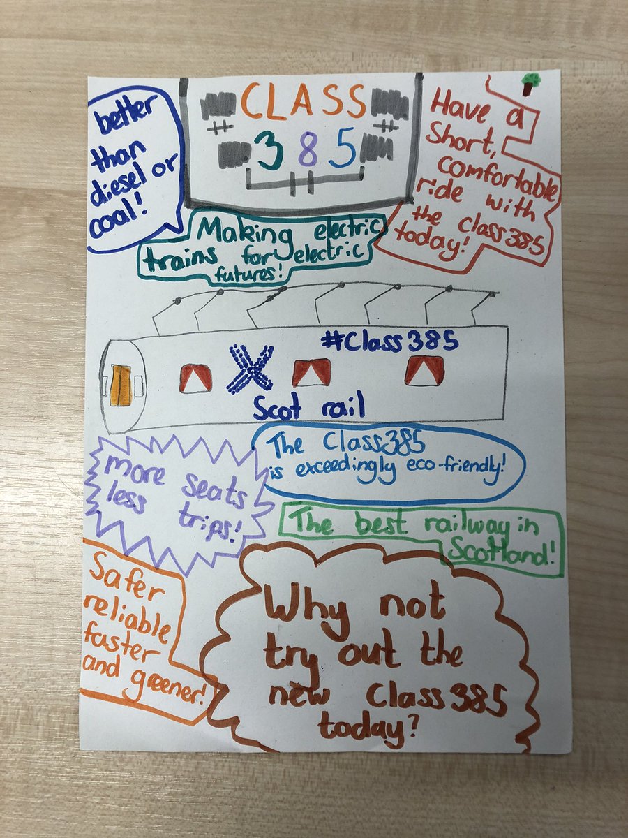 RaineyMiss's tweet photo. P5 tweeted @ScotRail after watching their new advert to find out how they are making their trains greener. They researched their reply in more detail and created some informative posters. Thanks Scotrail! 😀🌟 https://t.co/c6YKJoyFvv