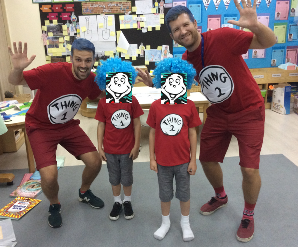 TeachMrChris's tweet photo. Thing 1, Thing 2 - Twin 1, Twin 2. #MiniMe #SuperSathorn #BookWeek2019 #CognitaWay https://t.co/BCXzzAOIYe