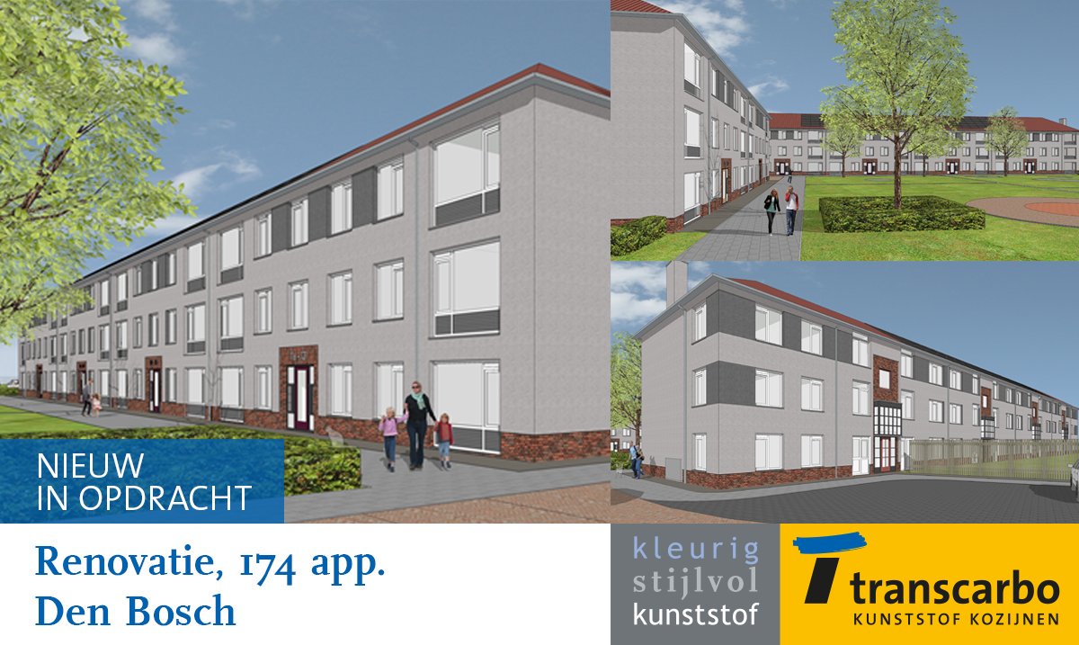 Transcarbo voorziet 174 appartementen van kunststof kozijnen, Gealan S9000, verdiept profiel met schuine las. Na de werkzaamheden hebben bijna alle woningen een energielabel A. @huybregtsrelou 
#renovatie, #duurzaam, #kunststofkozijnen