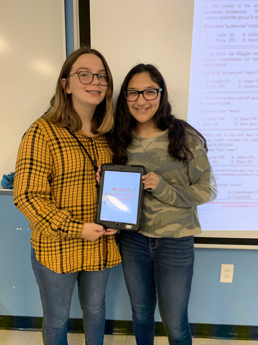 hartman231's tweet photo. Yasssss!!!!!  We escaped the Escape Room!!!!  Context clues, main idea, and inferencing are hard concepts but when they are put into something fun and engaging they really aren’t so bad!!!!  @GTMSTitans https://t.co/FdwukrWJI9