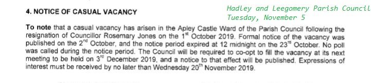 There's a vacancy on Hadley and Leegomery Parish Council. If you're interested in filling it, please contact the clerk by November 20. #hadley #leegomery #apley #apleycastle hadleyandleegomery-pc.org.uk/Hadley-and-Lee…