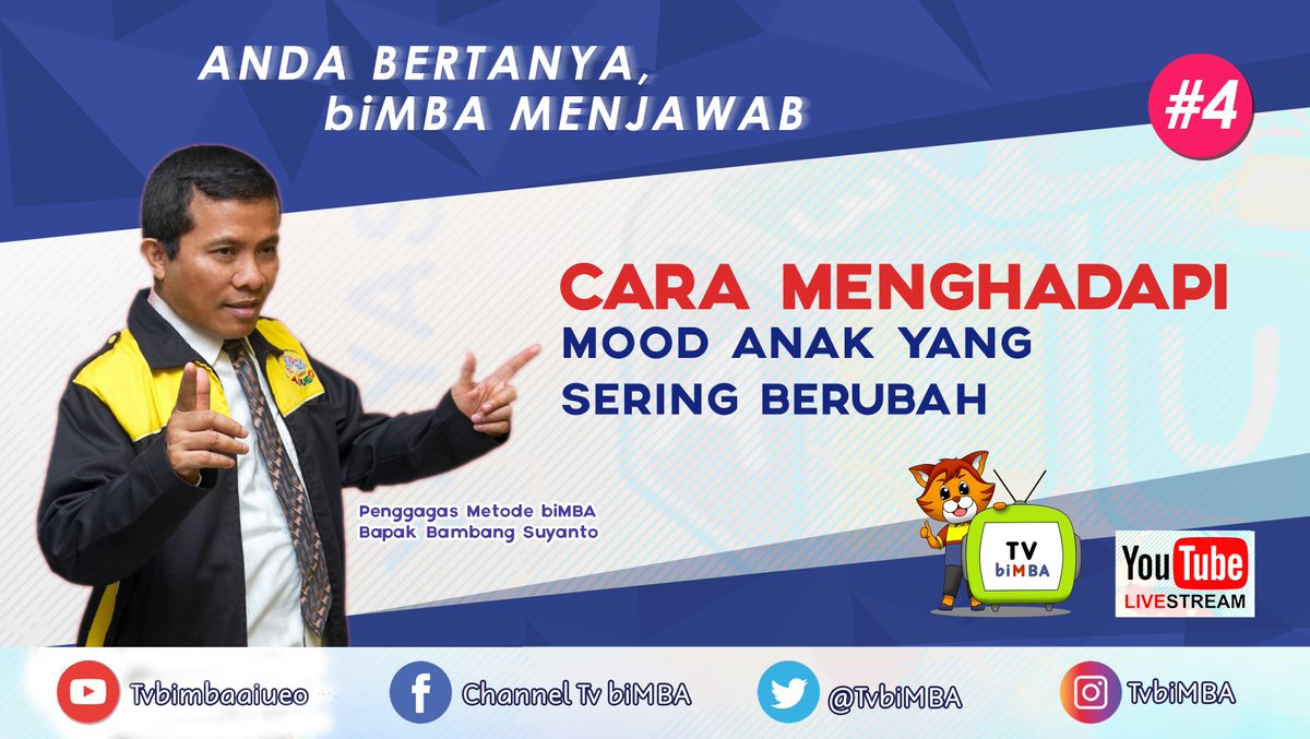 Suasana hati Si Kecil mudah berubah, dari tertawa tiba-tiba menjadi marah?. Tenang Ayah dan Bunda, suasana hati anak yang mudah berubah (mood swing) bisa diatasi loh.

Yuk simak pembahasan lengkapnya bersama penggagas metode biMBA Bapak Bambang Suyanto. youtu.be/RcgBCtFFtiY