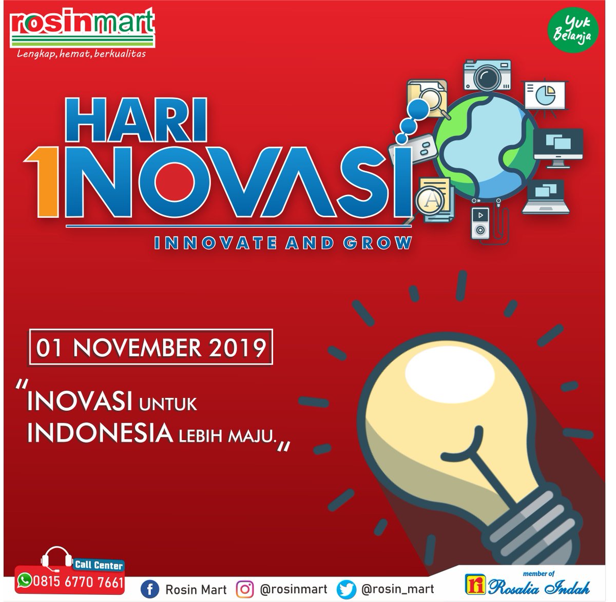Selamat Hari Inovasi!
.
#hariinovasi #inovasi #ayoberinovasi  #beyondinnovation #innovation #Indonesia  #rosinmart #rosaliaindah