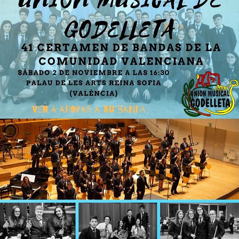 rechevte's tweet photo. Mañana a las 16:30 la Banda Joven de la @UMG_Godelleta participa en el Certamen de la Comunidad Valenciana. No te lo pierdas #fsmcv #certamen #musicadebanda https://t.co/mpGJgoC1j0