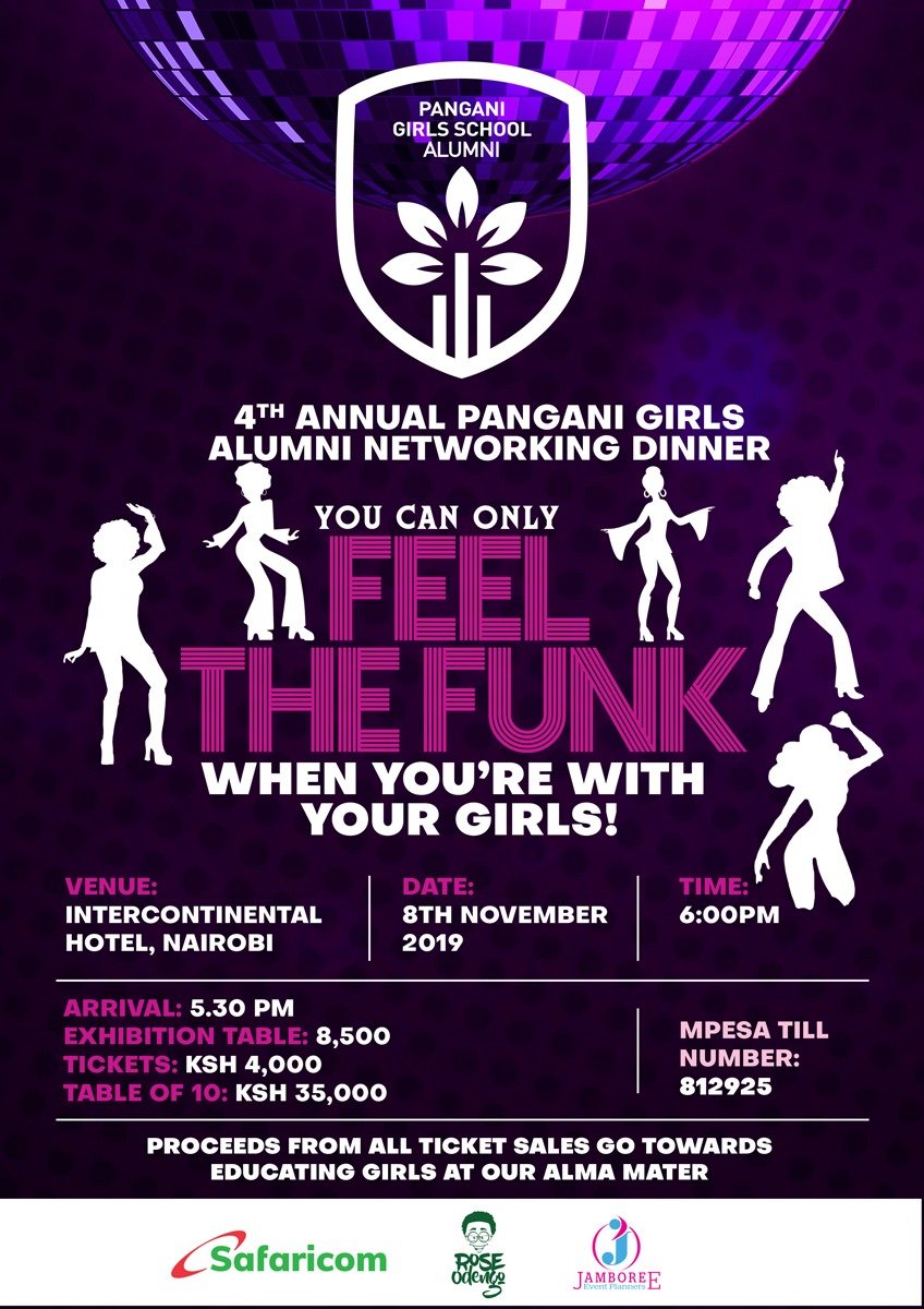 pangoalumni's tweet photo. Six days to go! Get ready to strut your stuff on the red carpet with your girls! Tickets just 4,000 bob per person and 35,000 for a table of 10! #PangoAlumniDinner #GetInTheGroove #PayItForward @SafaricomPLC @ICNairobi @CocaColaAfrica @events_jamboree @MarkMasai @danaceda https://t.co/8BCnTK5WFe