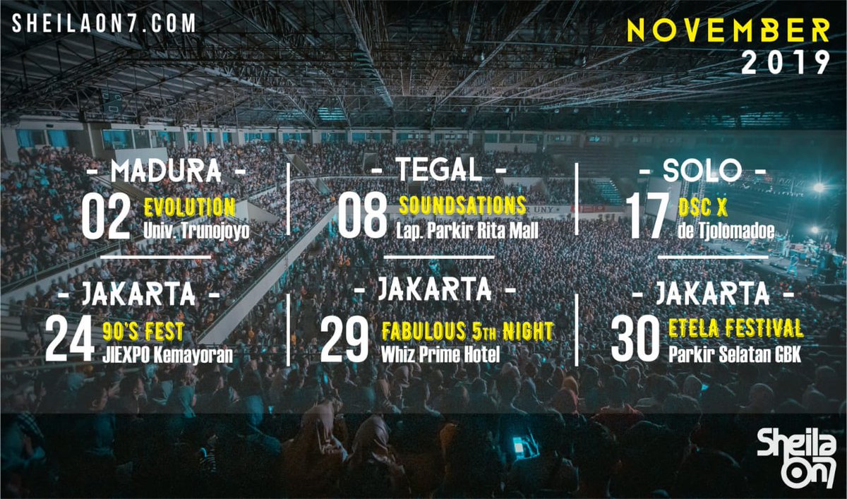 sheilaon7's tweet photo. Sampai jumpa di #sheilaon7day edisi bulan November 2019. Jangan lupa catat tanggalnya, dan mention temen ngonser kamu.
See u ganks. https://t.co/aH9QpwexYI