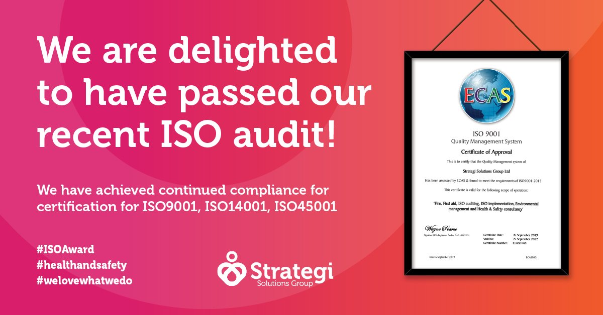 We're delighted to have passed our recent ISO audit!

We have achieved continued compliance for certification for IS09001 ISO14001 IS045001

#ISOAward #healthandsafety #welovewhatwedo