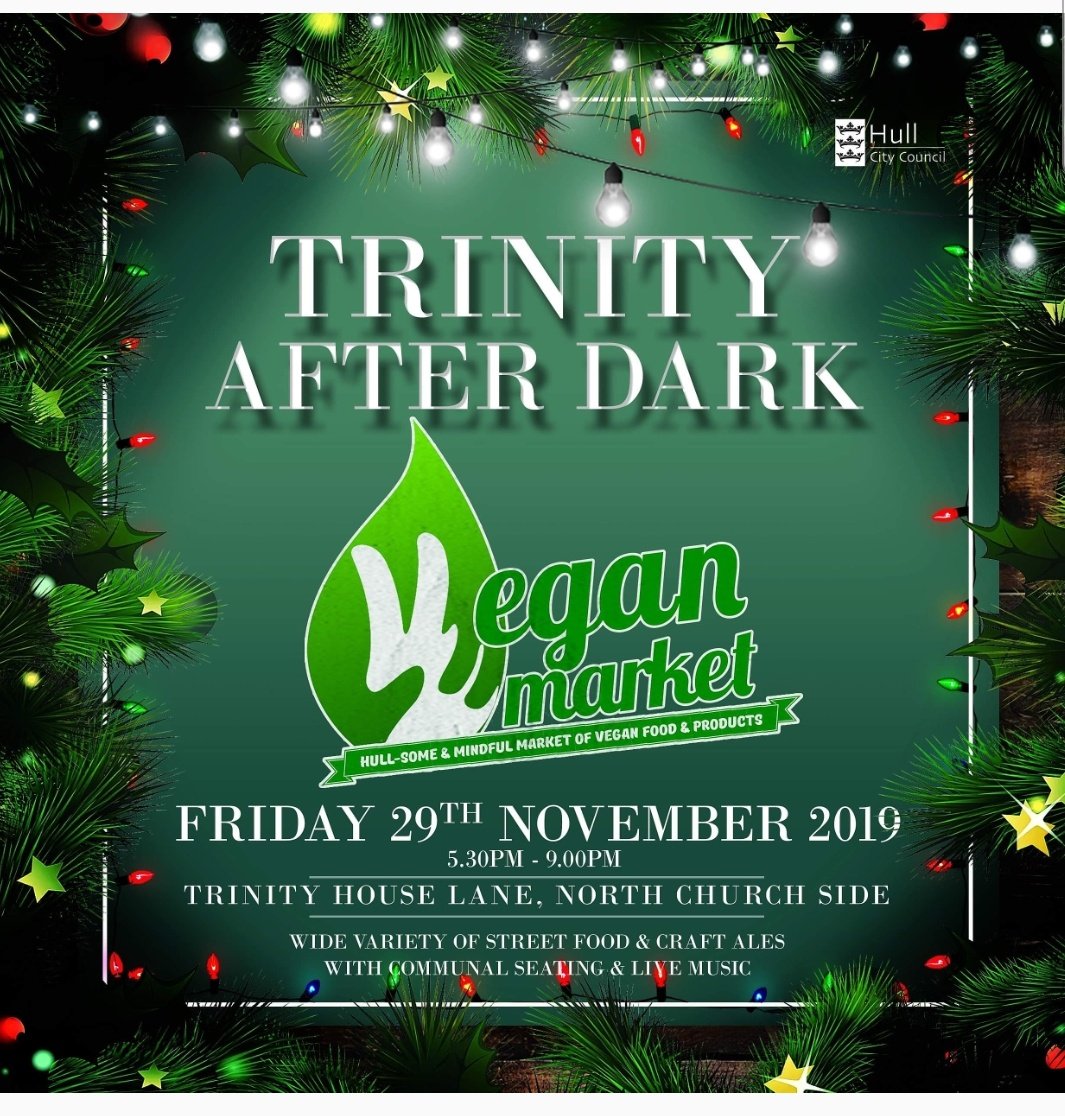 TrinityMarket1's tweet photo. Friday November the 29th Is our next #veganmarket we are so excited to be bringing more vegan Street food to #trinitymarkethull catch #vegan treats daily in the market from @thefalafia, @FlourandFeast looby lou @TapasyaHull @BossBurritos 
#worldveganday 
@VisitHull
@Hullccnews https://t.co/JKyX6y050E