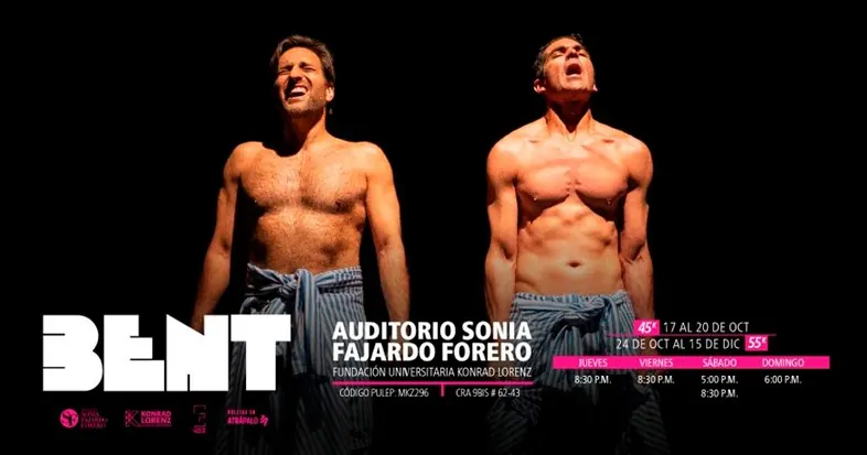 🎭 #Bent
📍#AuditorioSoniaFajardoForero
👏 <a href="/tibecruz/">tiberio cruz</a> <a href="/andresfsuarezm/">Andres Suarez</a> #LauraGarcía 
🗓#Jueves y #Viernes ⏰ 8:30 pm 
🗓 #Sábados ⏰ 5:00 y 8:30 pm 
🗓#Domingos ⏰ 6:00 pm
 👉bit.ly/2PCBPcw