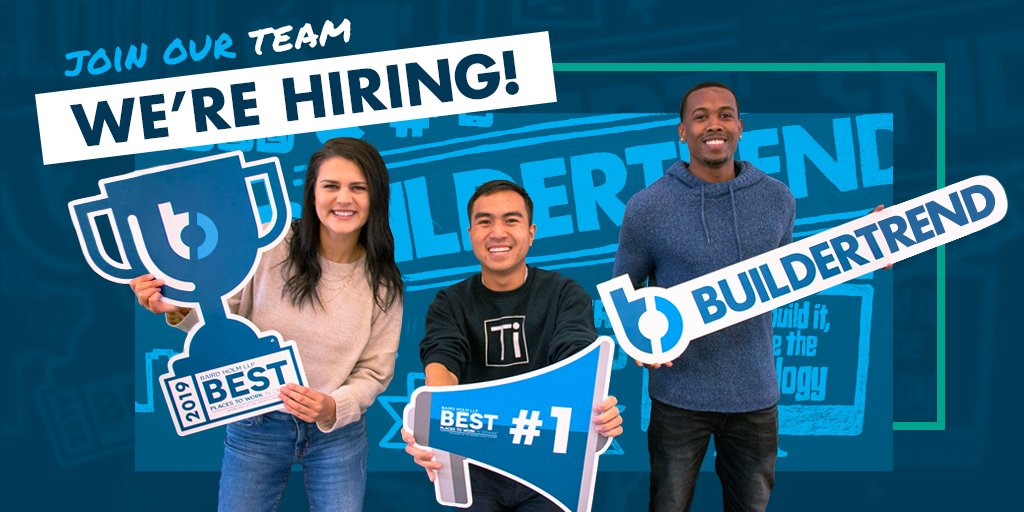 Buildertrend's tweet photo. We're hiring! And we're looking for ambitious, passionate &amp; competitive individuals to join our team. Interested in being a Business Development Representative or an Onboarding Specialist? Check out the positions and why #lifeisbetterhere → https://t.co/CjeK8aJ2wd https://t.co/AXjslnaKAf