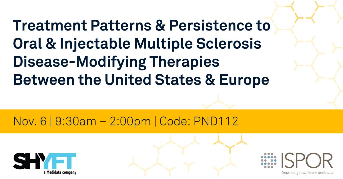 #ISPOREurope: another great #posterpresentation at <a href="/ISPORorg/">ISPOR</a> to discuss treatment patterns and injectable multiple sclerosis disease

shyftanalytics.com/shyft-ispor-eu/ 

#PatientsFirst #multiplesclerosis #clinicaltrials #pharma