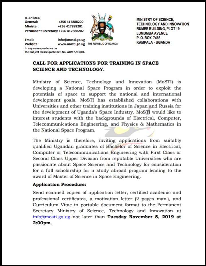 RugyendoQuotes's tweet image. Finally, Uganda's #SpaceProgramme begins to take some shape. Apply now if you hold a first degree in #Engineering, Maths or Physics! #YoungEngineersUG #STEMeducation #STEM