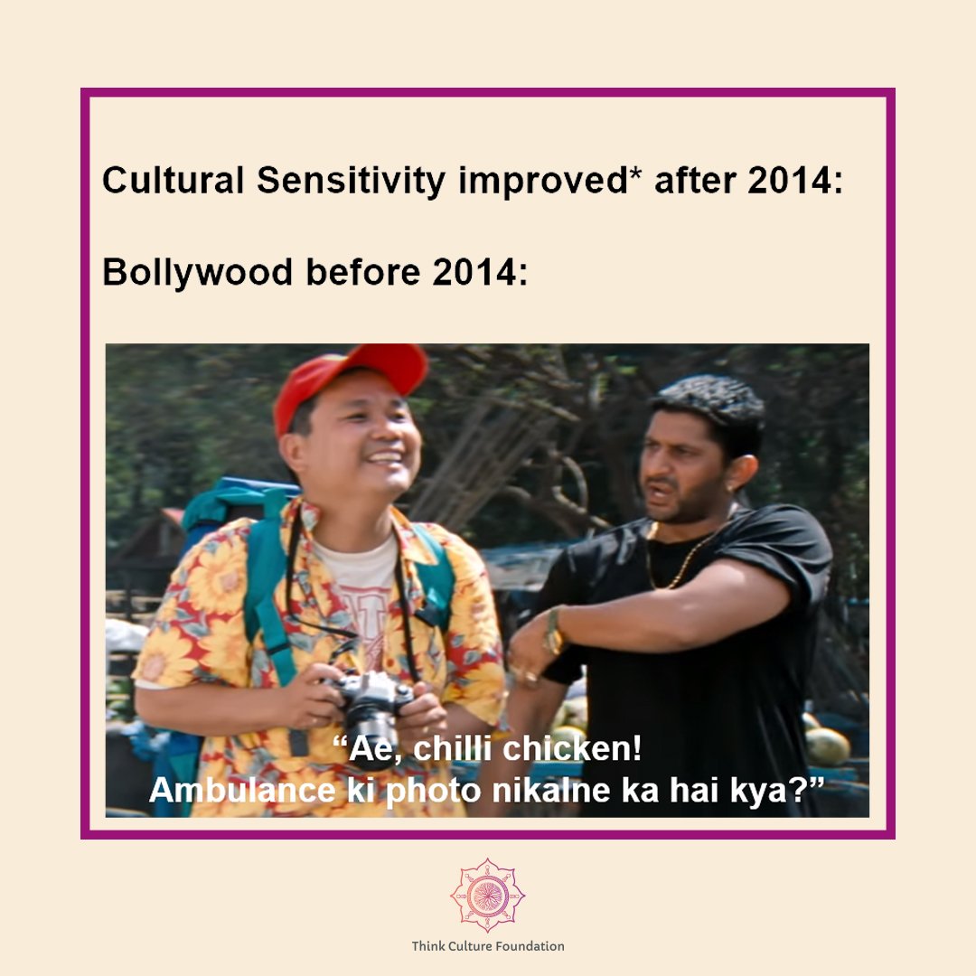 wethinkculture's tweet photo. Cine-sense | Are we making sense?
Munna Bhai - Circuit casually addresses a foreign tourist as ‘Chilli Chicken!’ which we know to be an Indo-Chinese cuisine.
https://t.co/WHQYmbcxd4
#BreakNotReinforce #WeThinkCuture #DebunkMyths #Bollywood #CritiqueCinema #Stereotypes #CineSense https://t.co/EVkh7SfT4L