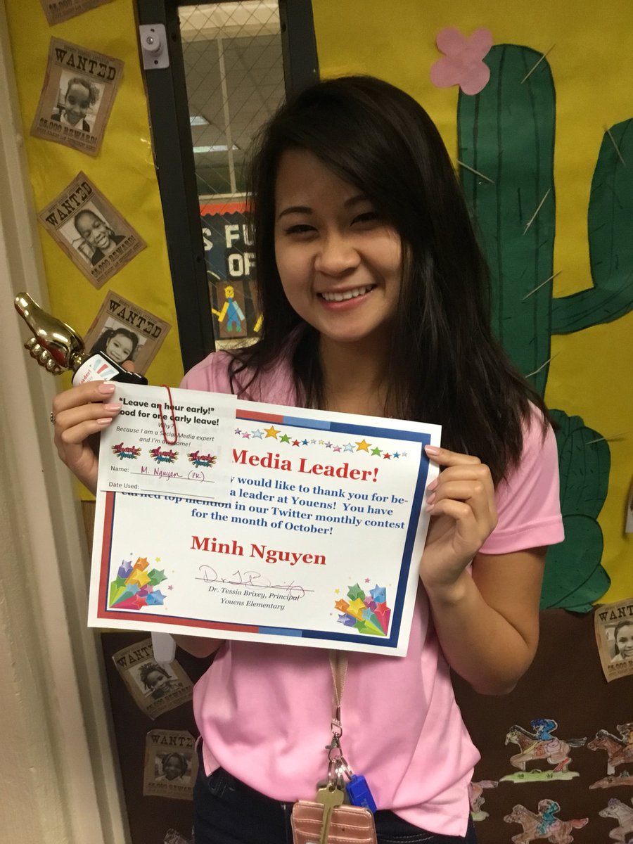 Congratulations to Ms. Nguyen for having the Top Mentions in Twitter! Aliefisd #missionpossible #TwitterQueen @AliefISD @PKyouens #meaningfulrelationships