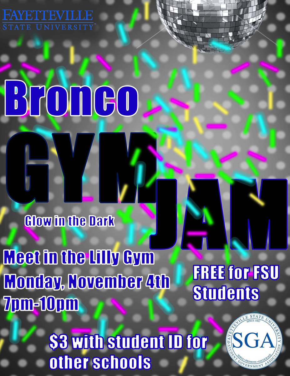 FayStateSGA's tweet photo. The Most Anticipated Week of the Year is Here!!! SGA Week begins on Monday, November 4th. A week of events to bring the Bronco Family together and also to grow our knowledge and potential. Be ready for the week you have all been waiting for... these are some events.... https://t.co/7N5VlLTTHR