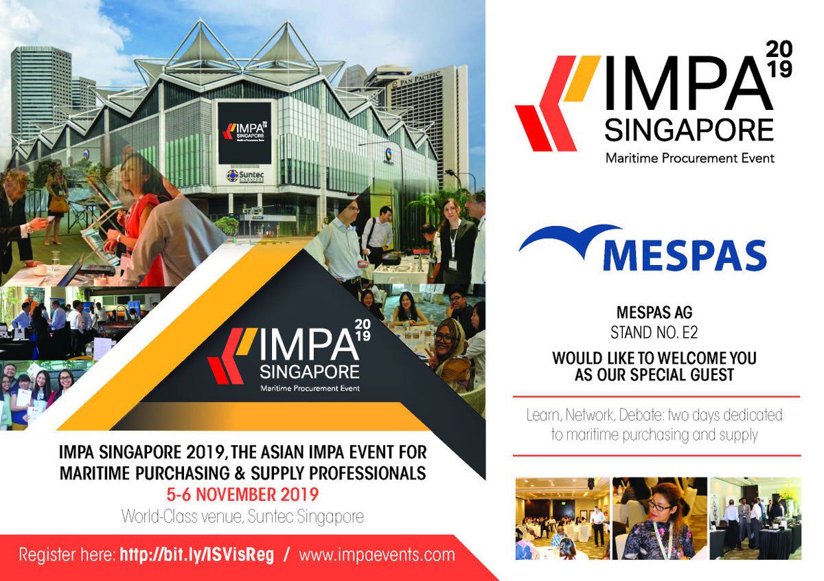 MESPAS_Software's tweet photo. Visit us at IMPA Singapore 2019 from the 5th - 6th November. We look forward to seeing you on stand E2. https://t.co/UuUQ6Hol51