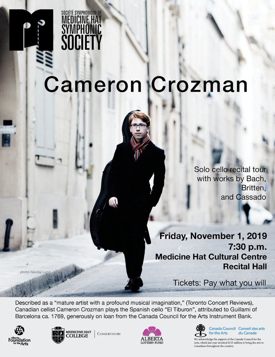 MHSymphonic's tweet photo. Today is the day to see @CameronCrozman in concert, playing on a beautiful cello on loan from the Canada Council for the Arts instrument bank https://t.co/LN8y1vKeAH https://t.co/pJHZiVqLOZ