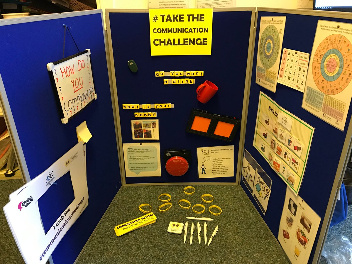 The Speech and Language Therapy team are getting ready for their Augmentative &amp; Alternative communication awareness raising week. They will have a range of aids for you to try including eye-gaze, iPads, communication books and more. See you next week at the various locations 😀