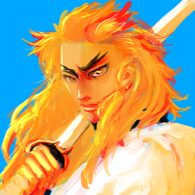 某衛門さんがTwitterに投稿した煉獄杏寿郎(鬼滅の刃)のイラスト。