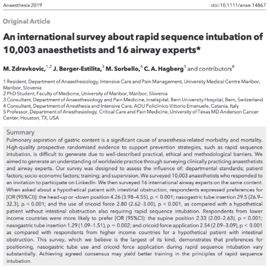 Anaes_Journal's tweet photo. πAn international survey about rapid sequence intubation of 10,003 anaesthetists and 16 airway experts.
πhttps://t.co/7nexPOnH1b
πTime for consensus on rapid sequence intubation?
πhttps://t.co/I4YtAjFFau
#RapidSequence #FOAMed @MZanaesthetist @elboghdadly @Miko_Charleswor https://t.co/GQT7ILquBb