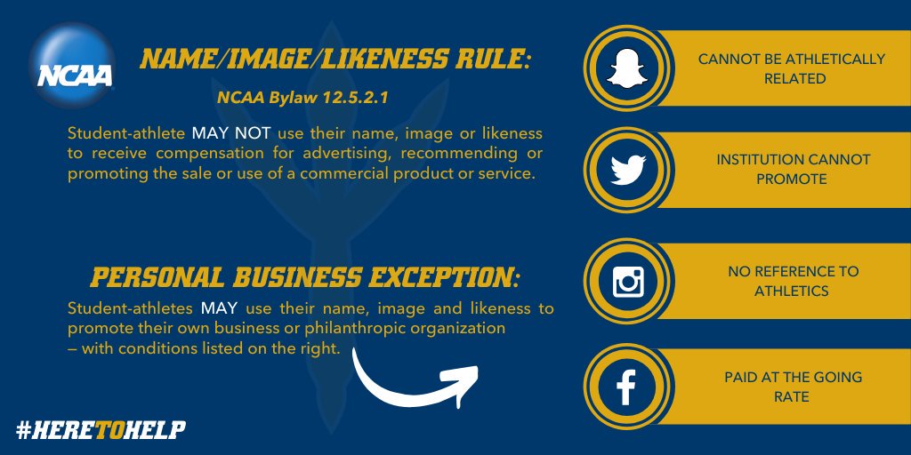 The NCAA announced Tuesday that they will allow student-athletes to profit off of their name, image &amp; likeness (NIL) by 2021. 

In the meantime, the old NIL rules apply. Don't forget about the Personal Business Exception. Get your side hustle on!

#HereToHelp #MocsComplyTogether