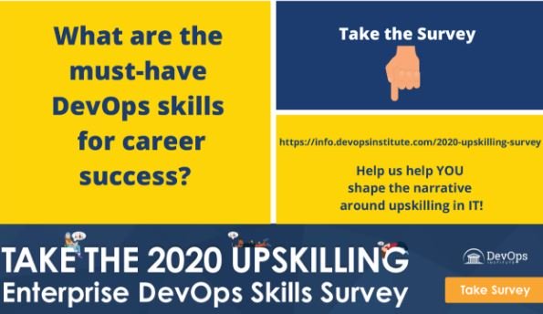 DEVOPSINST's tweet photo. What are the must-have #DevOps skills for #careesuccess? Let us know by completing the #Upskilling: Enterprise DevOps #Skills Survey now: https://t.co/qmQsTBwPem #UpskillingDevOps https://t.co/JhQO1TVA1o