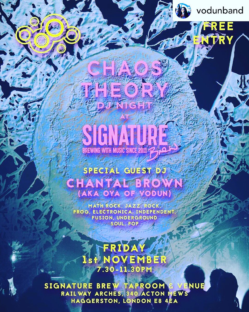 chan_vox's tweet photo. Tonight I’ll be @vodunband DJing with @chaostheorymusic at @signaturebrewtaproom  
Heavy, psyche, soul, afrobeat, rock, hip hop &amp; electro . Come say hi! https://t.co/xx92sW5B3T