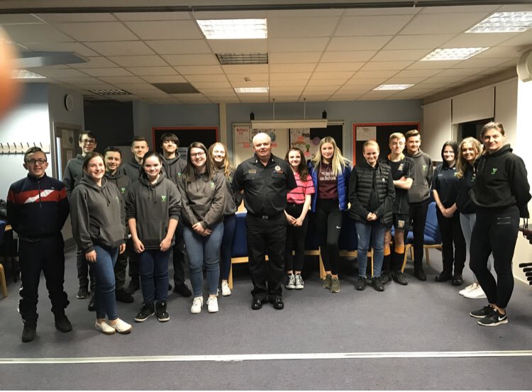 scotfire_glasgo's tweet photo. WC Phil McDonald from @scotfire_glasgo Govan Community Fire Station pictured with @policescotland Youth Volunteers at Govan High School following his delivery of a presentation focusing on Bonfire and Firework Safety' https://t.co/XdJu9Mzuuv