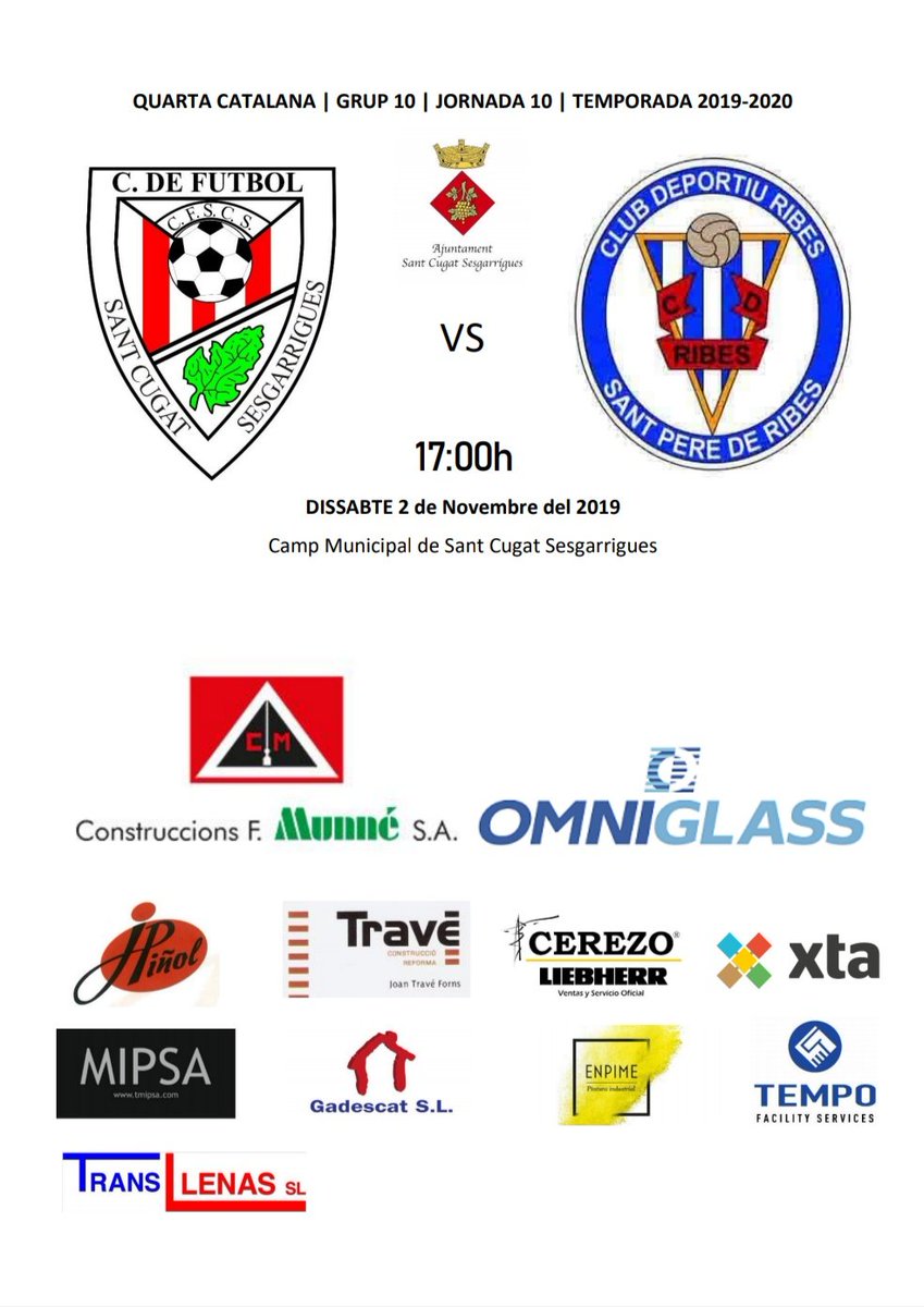 Demà dissabte, juguem contra el <a href="/cdribes/">club deportiu ribes</a> 

Soci hi aficionat no hi faltis!!!