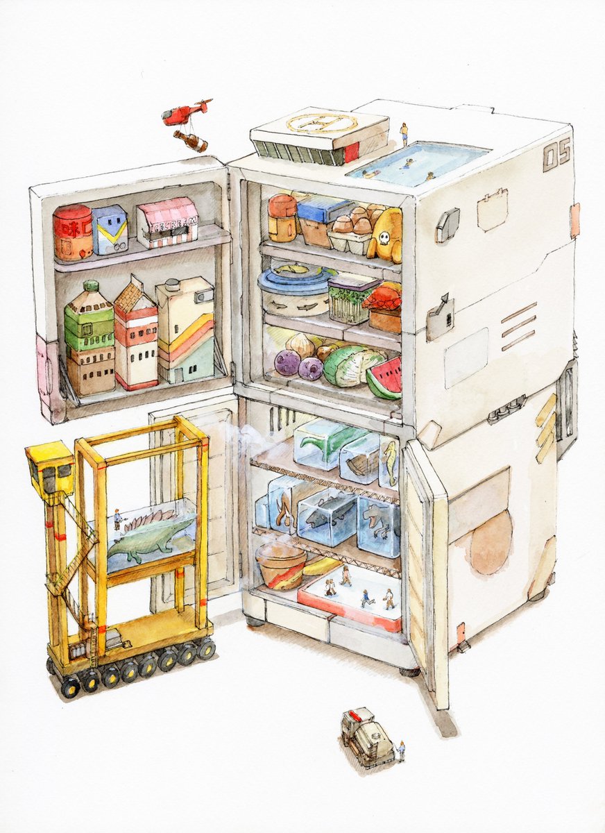refrigerator no humans food fruit watermelon box ground vehicle  illustration images