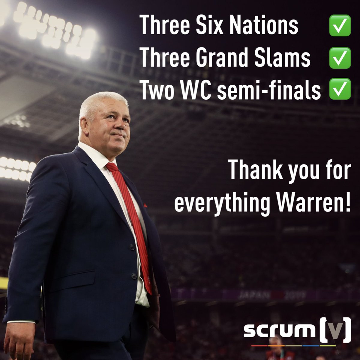 BBCScrumV's tweet photo. 👏 What a legacy this man has left

❤️️ #DiolchWarren for everything

#RWC2019 #NZLvWAL https://t.co/LDHcUy3BDB