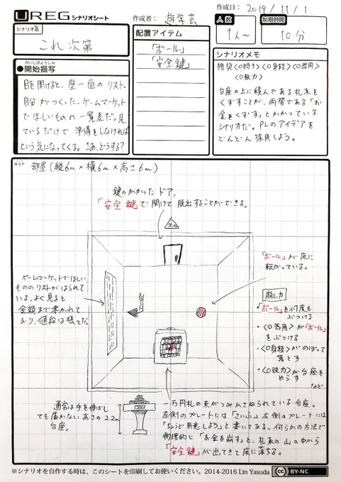 【#1日1アレグ 9日目 】  目を開けると、壁一面のリスト。自分がつくった、ゲームマーケットでほしいものの一覧表だ。見ているだけで準備をしなければという気になってくる。さあ、どうする?  【#脱出ゲーム】 #ゲムマ2019秋 #ゲムマ #ゲームマーケット #UREG #装いの魔王城 #TRPG