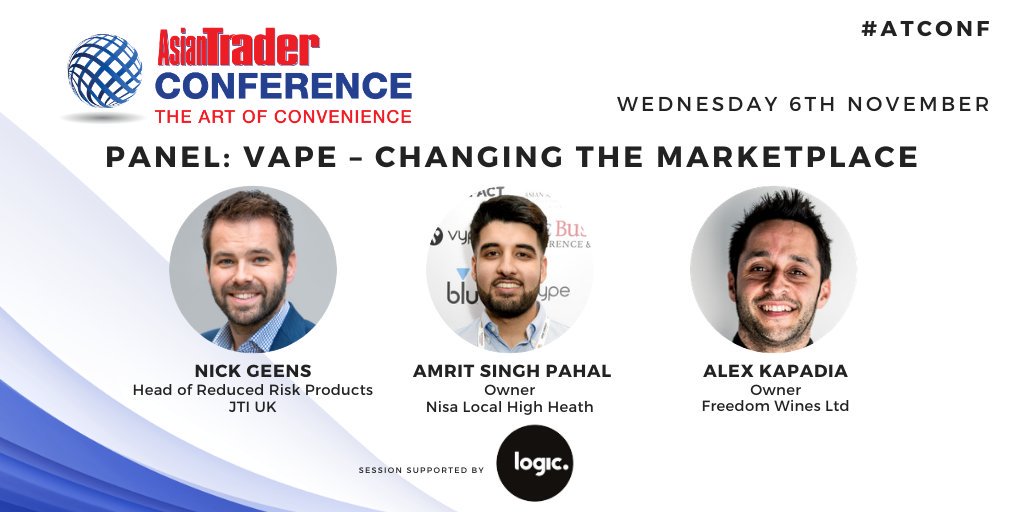 AsianTrader's tweet photo. Our fabulous Vape Panel with JTI's Nick Geens (@UKJTI), Amrit Pahal (@amritpahal) and Alex Kapadia (@alexkapadia)!
#ATConf https://t.co/alIRG4MkW2