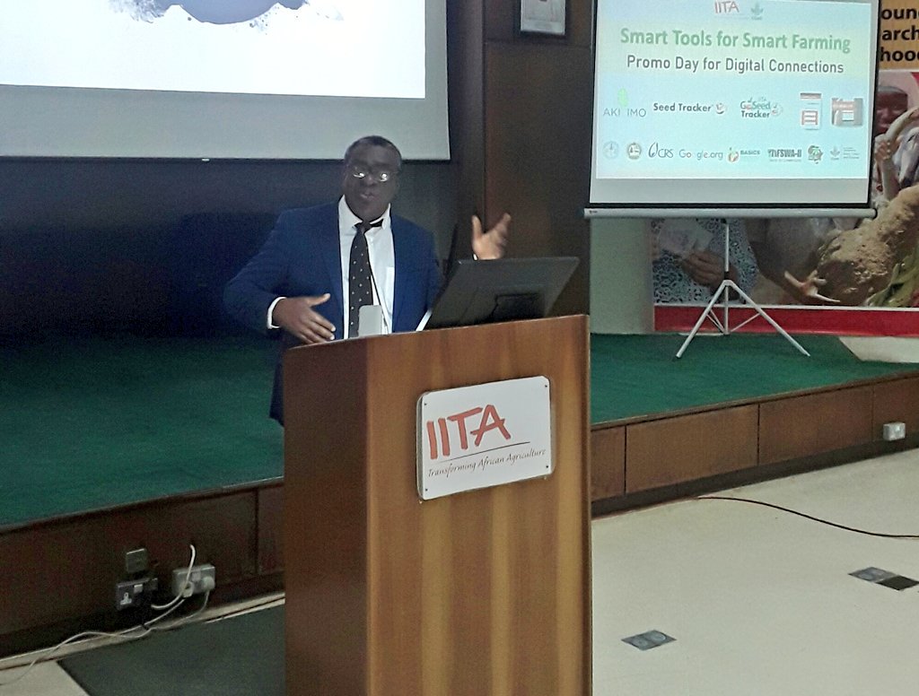 IITA_CGIAR's tweet photo. Prof. Simon Irtwange, President of #Yam #Export Association of #Nigeria, encourages #youths to engage in #agriculture. "Youths are good with #socialmedia. They are the future #extensionagents that will use the #AgApps now made available to them." #IITADigitalTools #ZeroHunger https://t.co/eDdNVm1VHB