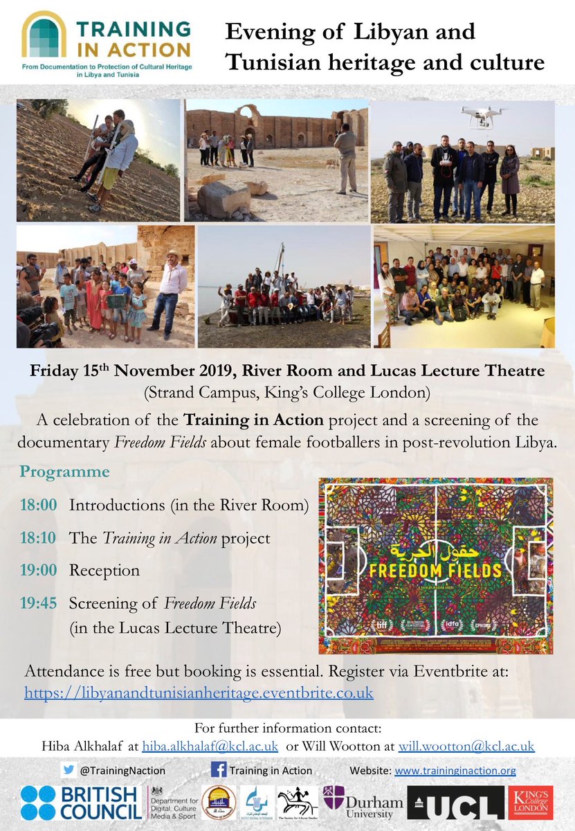 kingsclassics's tweet photo. 15th November: celebration of Libyan &amp; Tunisian heritage and culture: https://t.co/X7MW0iykU6 and a screening of https://t.co/6mc7kGl9by Book via https://t.co/D7B79bTHEM @UCLarchaeology @ArcDurham @TrainingNaction @KingsAHRI @CulturalKings @kingsartshums @edithmayhall @pompei79 https://t.co/3qPvPsmHLP