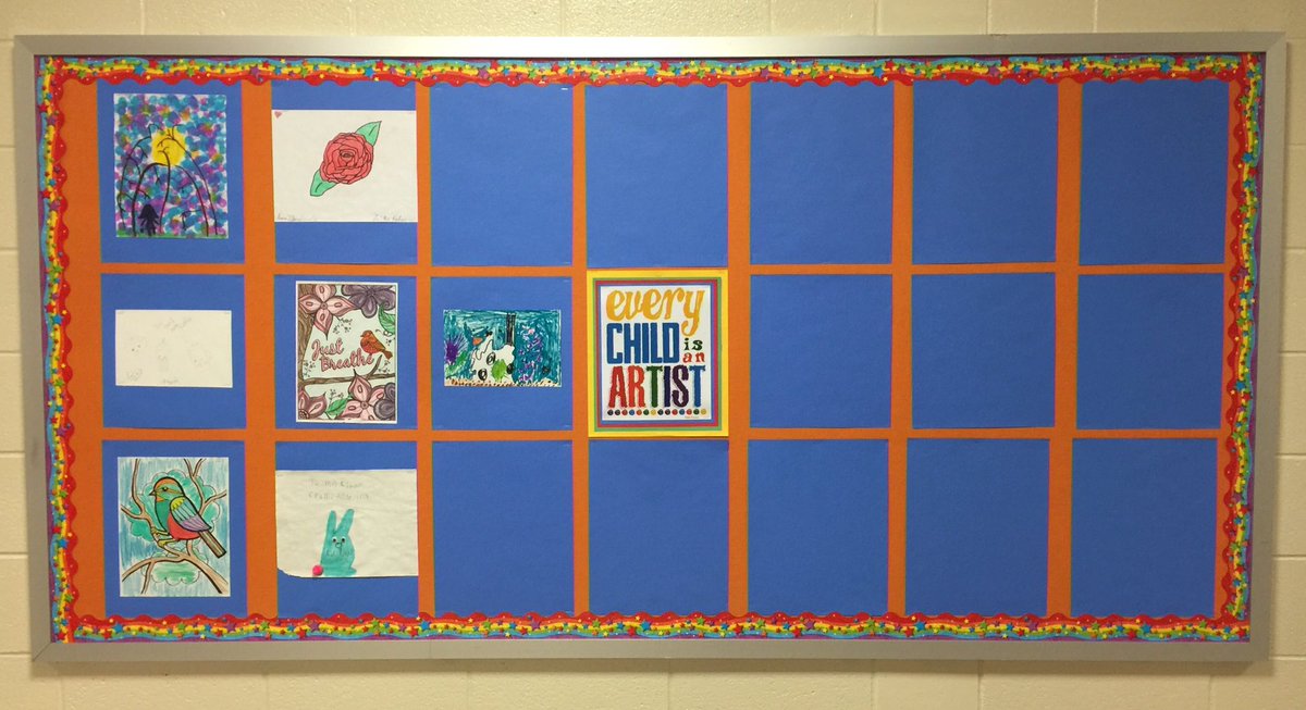 “Every child is an artist” -Pablo Picasso. For this bulletin board I decided I would hang up all the work the children give to me. Now everyone can enjoy them!!
