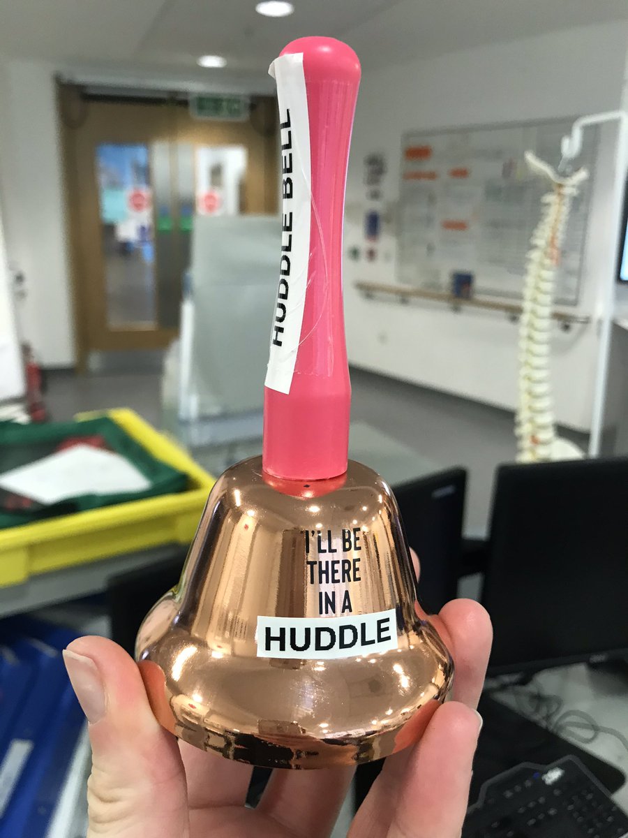 CharlotteMunda6's tweet photo. #huddletime @NorthBristolNHS @young_andrea @MelanieDeWitt2 @NBT_Perform - implementing new huddles within ward teams to generate focus for the day to improve communication👍Thought a little bell might help to round the teams up! @Emwri71 #qualityimprovement #teamwork https://t.co/ZJYz8W4ZYz