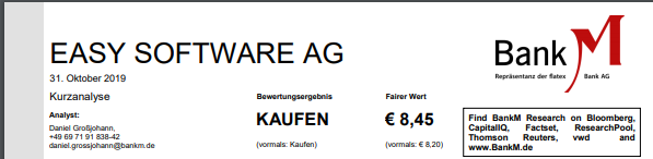 l_m_s15's tweet photo. Die #BankM bestätigt in ihrem jüngsten Update zur #EasySoftware Aktie ihre Kaufempfehlung und leicht erhöhtem Kursziel von 8,45€. Doch von einem Analysten, den ich für die Erstellung bezahle, würde ich mir etwas mehr erwarten...

https://t.co/ofRCP0hJpc https://t.co/MwECumNzgC
