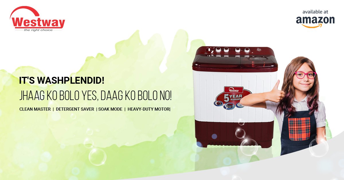 WestwayE's tweet photo. The Westway washing machine is definitely washing experience with clothes turning soft and dirt-free in timed hours! The pocket-friendly machines at your fingertips on Amazon!  
Website-https://t.co/XbMAwntNAy
#Washingmachine #Semiautomaticwashingmachine #westwaywashingmachine https://t.co/LndK5PDdW0