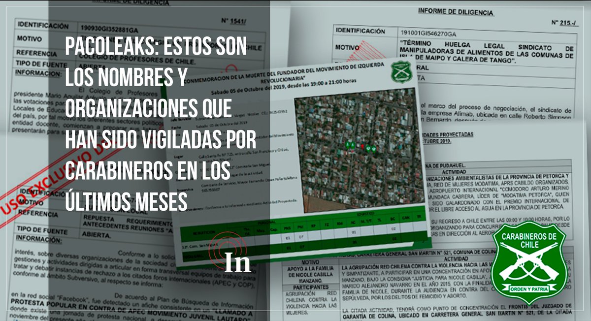 InterferenciaCL's tweet photo. Entre los documentos hackeados se encuentran archivos sobre actividades de movimientos sociales y sindicales, como huelgas legales de empresas, la negociación colectiva de la ANEF y la llegada a Chile del activista medioambiental Rodrigo Mundaca. https://t.co/60KAAJfB17 https://t.co/FMT5RTygLM
