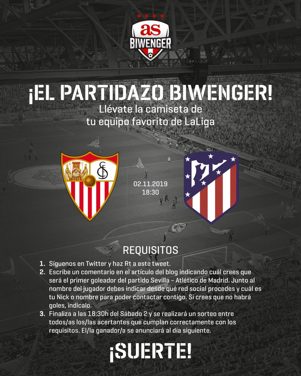 biwenger's tweet photo. 📢 Sevilla y Atlético de Madrid, 2 rivales directos, serán los protagonistas de "El Partidazo Biwenger". ¿Sabes quién marcará el 1º gol? ¡Participa en el sorteo de la camiseta de tu equipo de LaLiga diciéndolo en nuestro blog y sigue los requisitos! 
😉👇 
https://t.co/RrnoUY3pXk https://t.co/7WCJPyG1mN