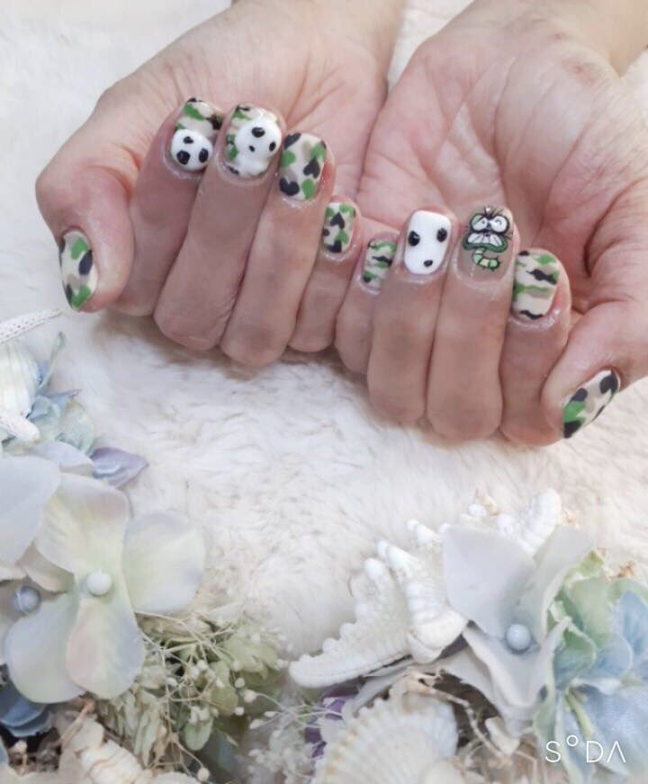 4nail 迷彩カモフラ柄にこだま乗せ 持ち込み画像を元に こだまは3dです 左手の中指になぜかケムンパス 職場の方からのリクエストだったそうです 京王堀之内ネイルサロン オフ アート10本 150分 京王堀之内ネイル 多摩センターネイル 4nail 迷彩カモフラ柄にこだま乗せ 持ち込み画像を元に こだまは3dです 左手の中指になぜかケムンパス 職場の方からのリクエストだったそうです 京王堀之内ネイルサロン オフ アート10本 150分 京王堀之内ネイル 多摩センターネイル