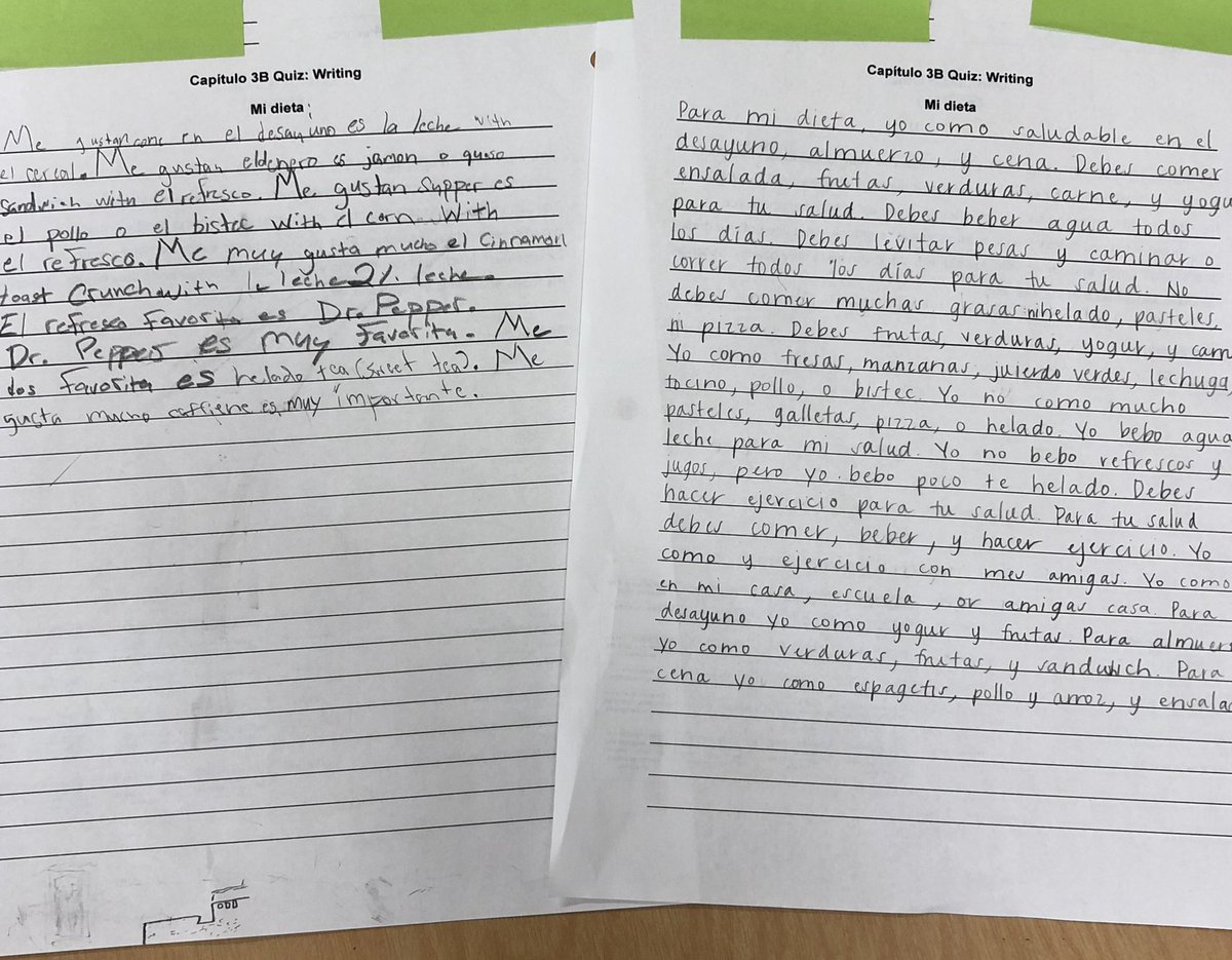 Same class, same assignment, same everything. How can world language teachers get all students to produce like the paper on the right?!?! #langchat