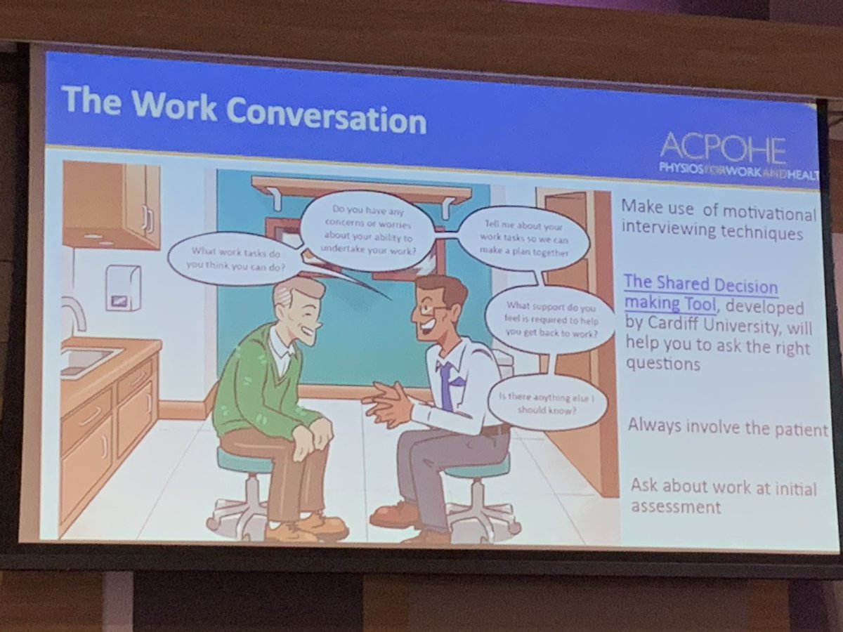 ACPOHE's tweet image. A brilliant interactive #FitForWork session @thecsp #Physio19 talking about physio’s having “the work conversation”. 👍 @Work2Well @natbeswetherick @Hartey_PT @ashjamesphysio @RobKellyPT @cordell_robin