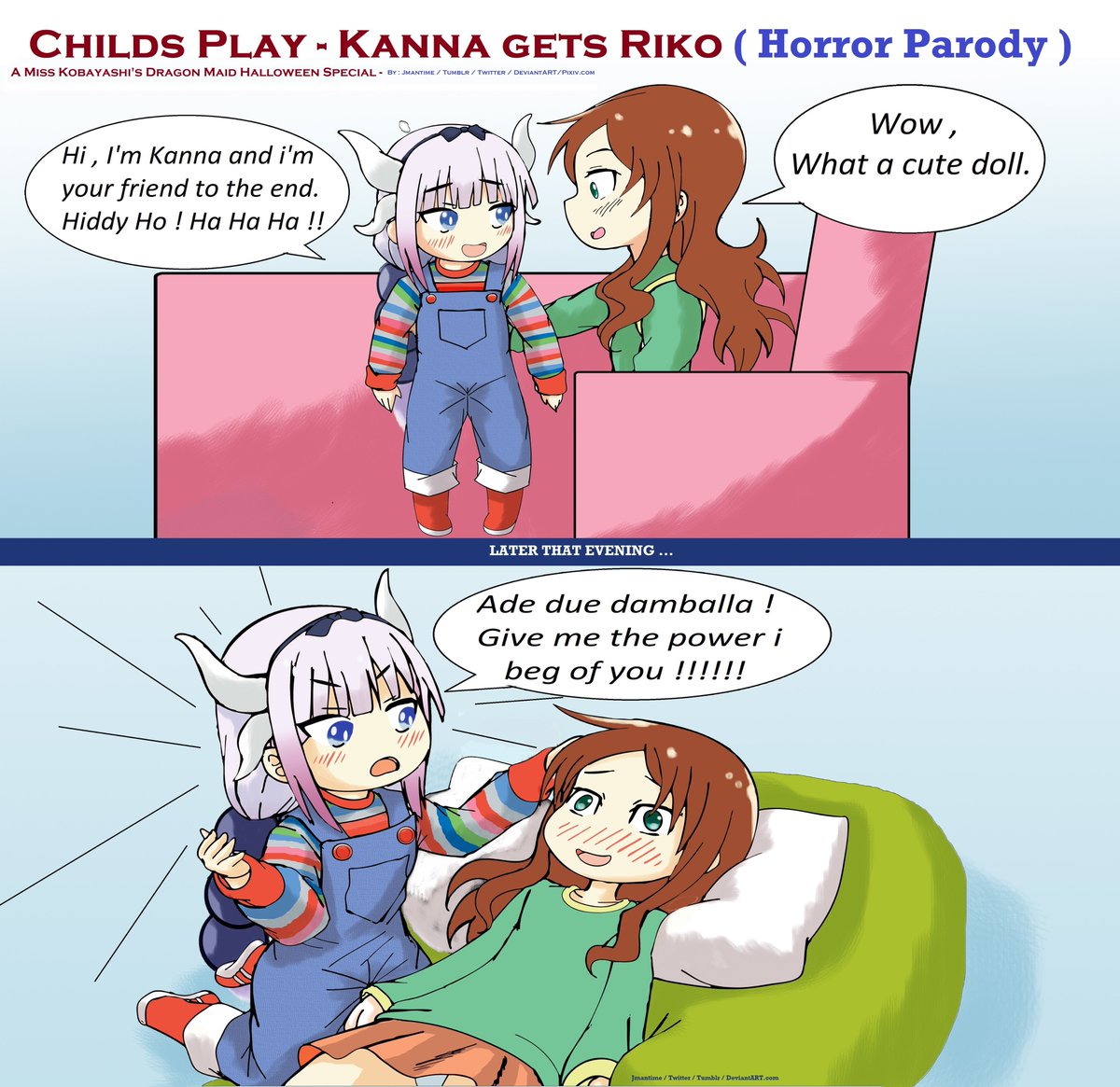 Jmantime on X: Late Halloween Art - Childs Play - Kanna Kamui the Doll  gets Riko - ( Chucky x Kobayashi's Dragon Maid Parody )- this is actually  the second part ,