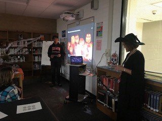 godwin_library's tweet image. Didn&apos;t have a chance to share pictures from our spooky stories yesterday.  Students enjoyed stories, snacks and facepainting.  We also enjoyed a student presentation on the Day of the Dead